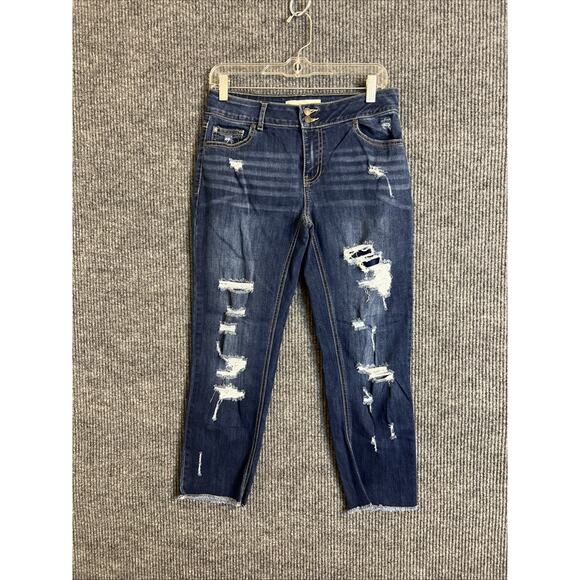 Cato Womens Skinny Jeans Size 4 Mid Rise Distressed Blue Medium Wash Stretch - Picture 1 of 11